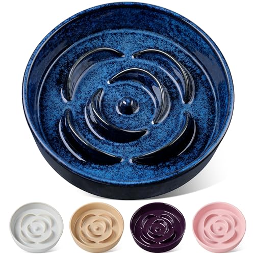 vancasso Slow Feeder Hundenapf, 3 Tassen Keramik Hundefutter Schüssel für Fast Eaters Kleine Rasse, Puzzle Schüssel für Kleine Hunde und Katzen, Blau von vancasso
