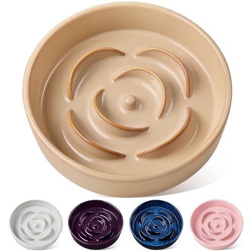 vancasso Slow Feeder Hundenapf, 3 Tassen Keramik Hundefutter Schüssel für Fast Eaters Kleine Rasse, Puzzle Schüssel für Kleine Hunde und Katzen, Braun von vancasso