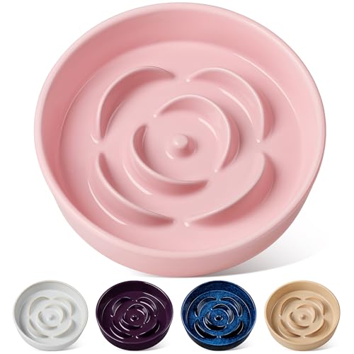 vancasso Slow Feeder Hundenapf, 3 Tassen Keramik Hundefutter Schüssel für Fast Eaters Kleine Rasse, Puzzle Schüssel für Kleine Hunde und Katzen, Rosa von vancasso
