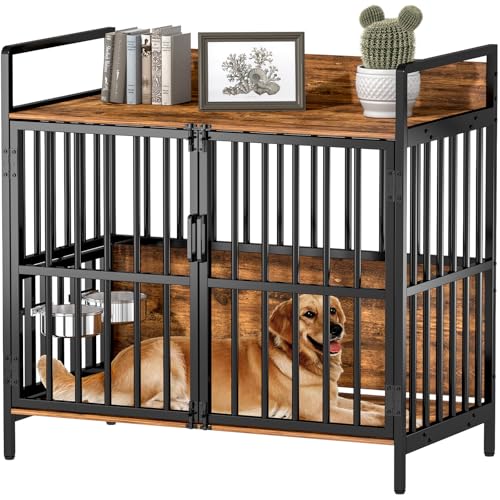 Große Hundekäfig-Möbel, 104,1 cm breit, mit 360° verstellbarem erhöhtem Futterspender, schwere Hundemöbel, dekorative Hundehütte, stabile Metallkonstruktion, 104,1 cm B x 53,3 cm T x 91,4 cm H, Große Hundekäfig-Möbel, 104,1 cm breit, mit 360° verstellbarem erhöhtem Futterspender, schwere Hundemöbel, dekorative Hundehütte, stabile Metallkonstruktion, 104,1 cm B x 53,3 cm T x 91,4 cm H, von vanjezand