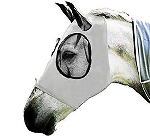 Elastische Pferdefliegenmaske mit Ohren Lycra Atmungsaktives Netz Sichtbare Abdeckung Schützt die Augen Ohren vor Insekten Staubmücken Comfort Fit UV-Schutz Reitausrüstung für Pferde Grau von vannawong