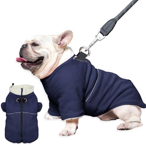 Vecomfy 2-lagiger Fleece-Hundepullover mit starkem Geschirr, 2 D-Ringen, Hundemantel für mittelgroße Hunde, warme Hundejacke für den Winter und kaltes Wetter, Blau, Größe XL von vecomfy