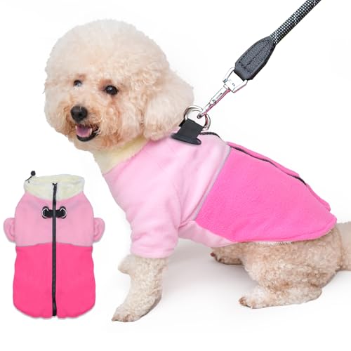 Vecomfy 2-lagiger Fleece-Hundepullover mit starkem Geschirr, integrierten 2 D-Ringen, Welpenmantel für kleine Hunde, warme Hundejacke für den Winter und kaltes Wetter, Rosa, Größe S von vecomfy