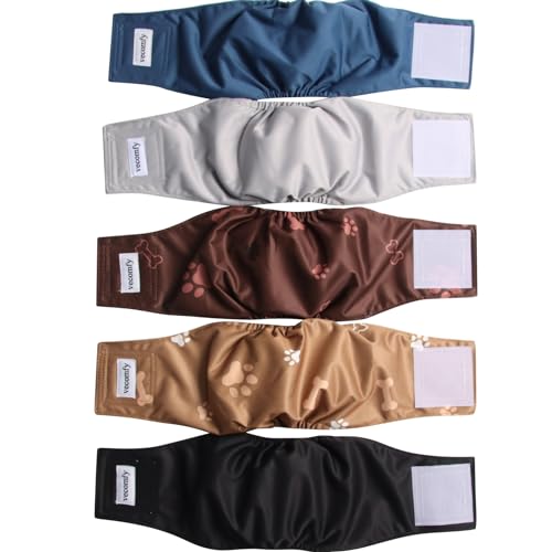 Vecomfy Bauchbänder für männliche Hunde (5er-Pack), waschbar, wiederverwendbar, für kleine Hunde, auslaufsicher, Größe M von vecomfy