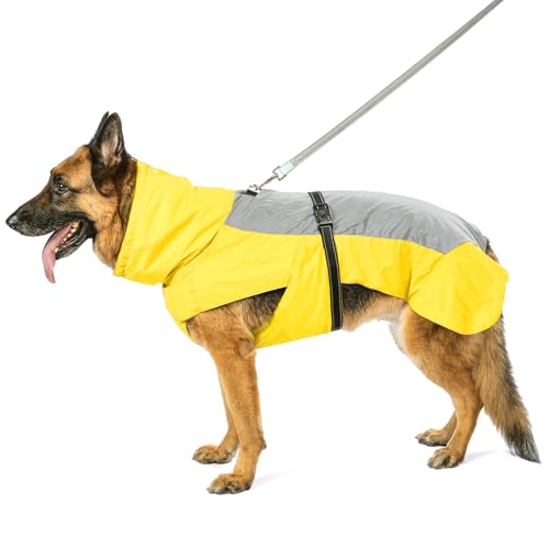 Vecomfy Hunde-Regenmantel mit integriertem Geschirr, wasserdichte Outdoor-Regenjacke für kleine Hunde, verstellbare Taille durch Riemen, Hunde-Regenmantel, Gelb, Größe XS von vecomfy