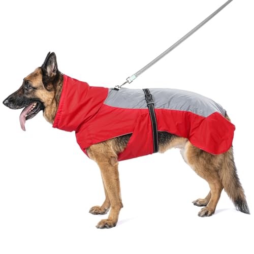 Vecomfy Hunde-Regenmantel mit integriertem Geschirr, wasserdichte Outdoor-Regenjacke für kleine Hunde, verstellbare Taille mit Riemen, Rot, Größe XS von vecomfy