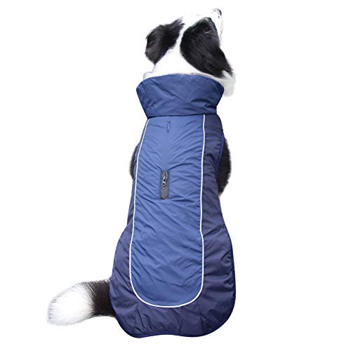 Vecomfy Hundejacke mit Fleece-Kragen, für große Hunde, wasserdicht, warm, für den kalten Winter, Blau XL von vecomfy