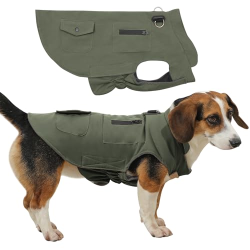 Vecomfy Hundemantel mit integriertem Geschirr für kleine Hunde, winddicht, warme Welpenjacke mit Aufbewahrungstaschen für den kalten Winter, Grün, Größe XXXL von vecomfy