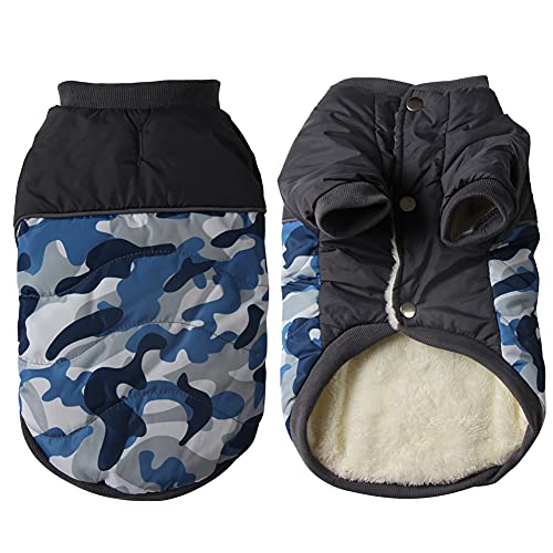 vecomfy Hundemantel für kleine Hunde, Fleece-Futter, wasserdicht, Welpenjacke, für den Winter, Blau, Camouflage, XS von vecomfy