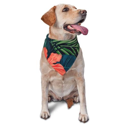 vercosee Sommer-Hawaii-Hundehalstuch, Dreieck-Lätzchen, verstellbar, Regenwald, tropische hawaiianische Blätter, türkisfarbenes Blatt, Lätzchen, Haustierzubehör (grün) von vercosee