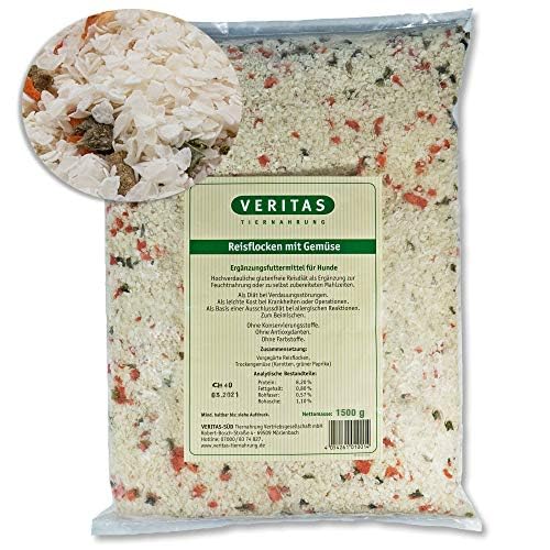 Veritas Reisflocken mit Gemüse für Hunde I Ergänzungsfutter aus Reis Flocken und Trockengemüse I Hundeflocken Flockenfutter zum Mischen I Naturprodukt ohne Zusätze (1,5kg) von veritas