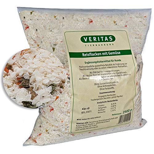 Veritas Reisflocken mit Gemüse für Hunde I Ergänzungsfutter aus Reis Flocken und Trockengemüse I Hundeflocken Flockenfutter zum Mischen I Naturprodukt ohne Zusätze (2X 1,5 kg) von veritas