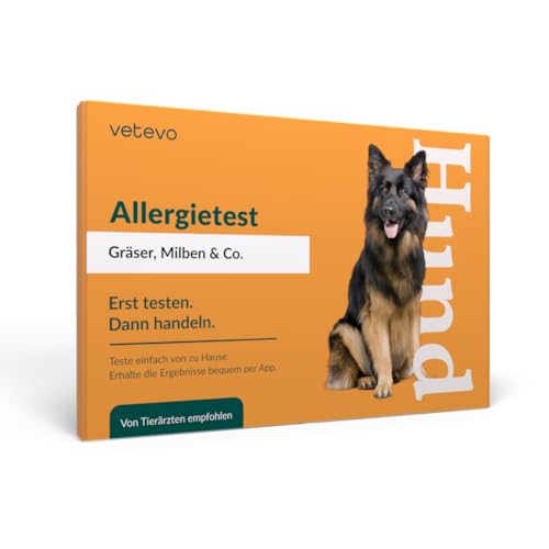 vetevo Allergietest Gräser, Milben & Pollen Hund, Unverträglichkeitstest Hunde, bei Durchfall, Juckreiz & Pfotenlecken, Testet auf 62 Substanzen von vetevo