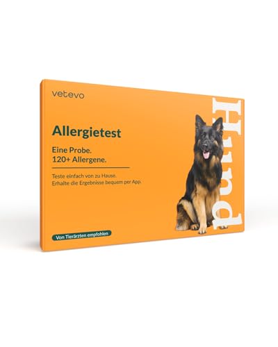 vetevo Allergietest Hund, Unverträglichkeitstest Hunde, bei Juckreiz-Symptomen, Pfoten-Beißen & Niesen, 125+ Futtermittel Unverträglichkeiten Testen von vetevo