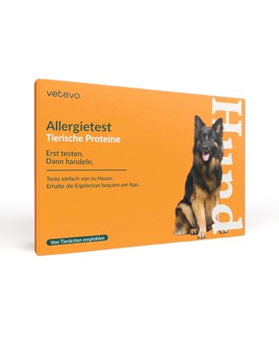 vetevo Allergietest Tierische Proteine Hund, Unverträglichkeitstest Hunde, bei Durchfall, Juckreiz & Pfotenlecken, Testet auf 32 Tierische Proteine von vetevo