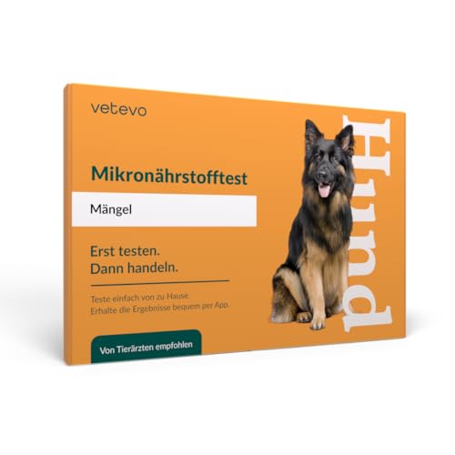 vetevo Allergietest Mikronährstofftest Mängel Hund, testet 38 essentielle Mikronährstoffe (Vitamine, Mineralstoffe, Aminosäuren, Omega 3) auf Mangel von vetevo
