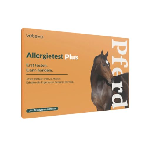 vetevo Allergietest Plus Pferd, Unverträglichkeitstest Pferd, bei tränenden Augen, Haarausfall, Husten & Atemproblemen, 295+ Unverträglichkeiten von vetevo