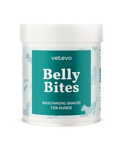 vetevo Belly Bites für Hunde, Verdauungssnacks mit Probiotika Hund, Heilmoor für Hunde, Hund Darmflora aufbauen, mit Flohsamenschalen Hund – 300g Dose von vetevo