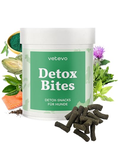 vetevo Detox Bites Leber-Entgiftung Snacks für Hunde mit Mariendistel Artischocke Löwenzahn, Reich an Antioxidantien wie Spirulina - 300g Dose von vetevo
