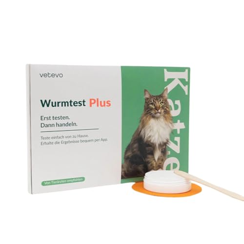 vetevo Wurmtest Katze Plus, Inkl. Giardien, Bandwürmer, Lungenwürmer Katze, Wurmtest für Katzen mit PCR Verfahren, Ergebnis in 24h, alle Katzen von vetevo