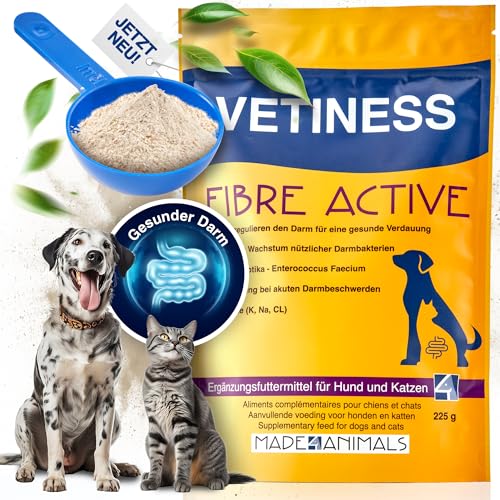 Vetiness Fibre Active 225 g für Hunde und Katzen | Probiotika Enterococcus Faecium, reguliert die Verdauung, bei Verstopfung und Durchfall, unterstützt die Analdrüsen, einfach ins Futter geben von vetiness