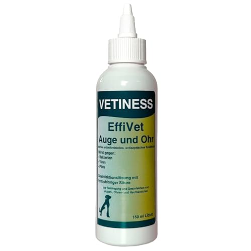 vetiness EffiVet Augen und Ohr 150 ml für Hunde und Katzen | Augen- & Ohrenreiniger für alle Tiere | Ohne Alkohol | Zum Reinigen & Desinfizieren von vetiness