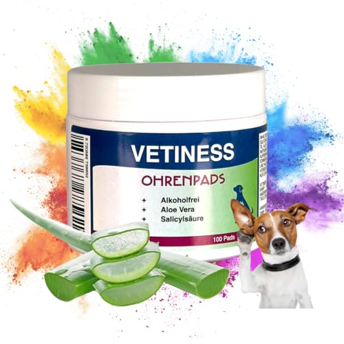 vetiness Ohrenpads mit Aloe Vera | Ohrenplfege für Hunde und Katzen | Ohrenreinigung Hund | Ohrenreiniger Katze | reinigungstücher Hund | ohrreiniger Hund von vetiness