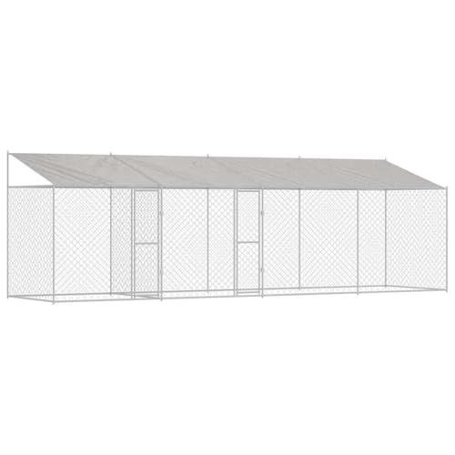 Außen-Hundebox für große Hunde 8 x 2 x 2,56 m, mit silberner, galvanisierter, wasserabweisender und wetterfester Stahlkonstruktion. Einfache Montage mit einem Schraubendreher von vidaXL
