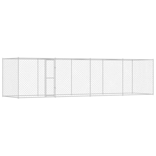 Rechteckige Hundehütte für große Rassen, 8 x 2 m, mit 1 Tür, grau-Silber, aus verzinktem Stahl. Wetterfest, ideal als Außenkäfig für Hunde von vidaXL