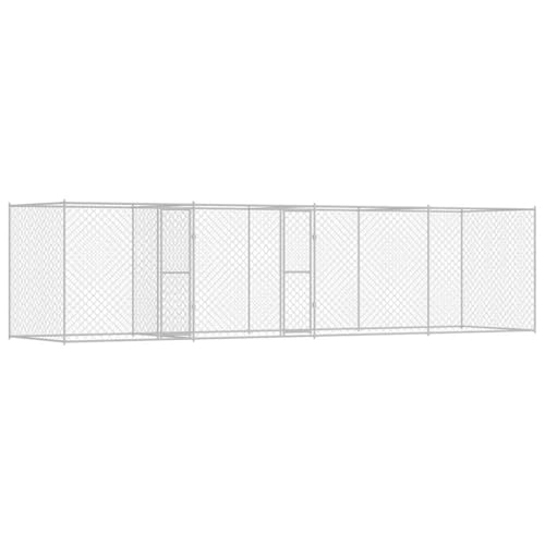 Rechteckiger Hundezwinger 8 x 2 m mit Türen aus verzinktem Stahl in Grau. Wetterfester Außenzwinger für große Rassen. Haustiergehege, das wasserabweisend ist. Einfache Montage von vidaXL