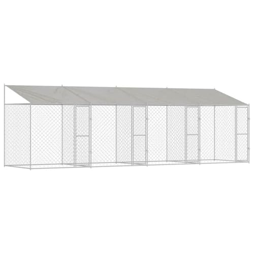 Rechteckiges Outdoor-Tiergehege 8 x 2, 2,56 m, verzinkter Stahl, mit Einer wetterfesten Polyethylenabdeckung, in Silber. Besonders langlebig und eignet Sich für große Hunde. von vidaXL