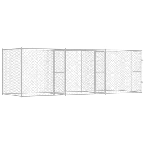Rustikale Hundehütte für draußen, 6 x 2 m, mit 3 Türen. Aus galvanisiertem Stahl, Silber, wetterfest und geräumig. Perfekt für große Rassen. Schraubmontage, ideal für den Garten von vidaXL