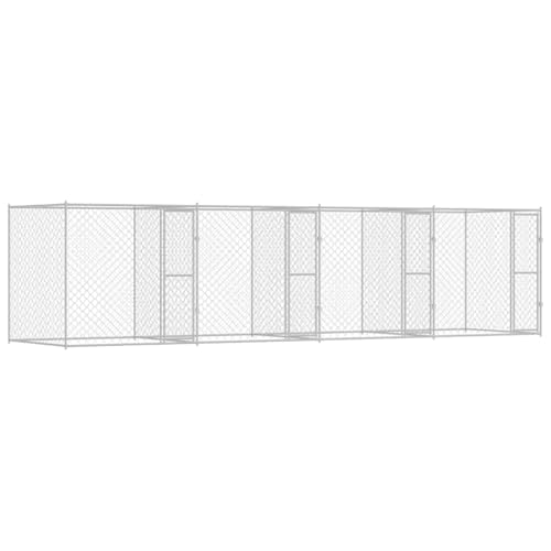 Rustikale Outdoor-Hundehütte 8 x 2m, Modell: 4 Türen, für große Rassen, aus Silber verzinktem Stahl, robust und wasserabweisend, perfekt für den Garten, Easy Montage mit Schraubenzieher von vidaXL