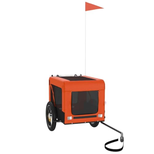 vidaXL Fahrradanhänger für Hunde, Hundeanhänger mit Reflektoren Flagge, Hundetransporter Maximale Belastbarkeit 30kg, Orange Schwarz Oxford-Gewebe Eisen von vidaXL