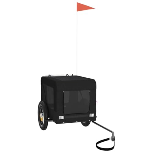 vidaXL Fahrradanhänger für Hunde, Hundeanhänger mit Reflektoren Flagge, Hundetransporter Maximale Belastbarkeit 30kg, Schwarz Oxford-Gewebe Eisen von vidaXL