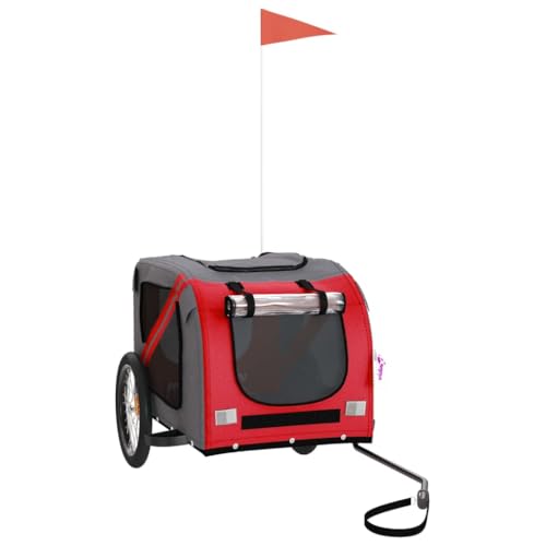 vidaXL Fahrradanhänger für Hunde, Hundeanhänger mit Reflektoren Flagge, Hundetransporter Maximale Belastbarkeit 45kg, Rot Grau Oxford-Gewebe Eisen vidaXL Fahrradanhänger für Hunde, Hundeanhänger mit Reflektoren Flagge, Hundetransporter Maximale Belastbarkeit 45kg, Rot Grau Oxford-Gewebe Eisen von vidaXL