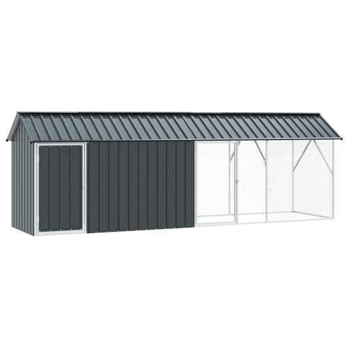 vidaXL Robuster Außen Stahl Vogelkäfig mit wetterfesten Eigenschaften 112X442X141 cm Viel Platz für das Leben im Freien in Dunkelgrau Einfach aufzubauen Großartiges Vogelheim für den Garten von vidaXL