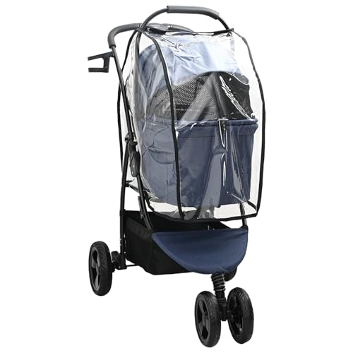 vidaXL Haustier-Roller Blau mit 3 Rädern aus Oxford-Gewebe, antivibrations-freundlich, faltbares Design. Größe: 78 x 54 x 101 cm. Tragbarer Transport mit sensiblen Bremsen, ideal für Hunde oder Katzen von vidaXL