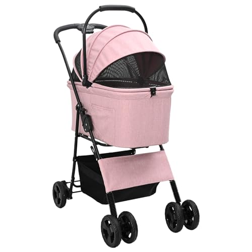 vidaXL Haustierbuggy in Pink mit 4 Rädern aus Oxford-Gewebe, klappbar, Maße: 81 x 47 x 99 cm. Mit Einer sensiblen Bremse, komfortabel und Anti-Vibrations. Ideal für Hunde und Katzen, sowohl drinnen von vidaXL