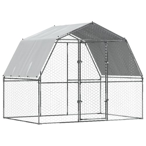 vidaXL Hühnerkäfig 2 STK., Hühnerstall mit Wasserfestes Dach Tür, Freilaufgehege für Hühner Kleintiere, Hühnerhaus Kleintierstall, Silbern Verzinkter Stahl von vidaXL