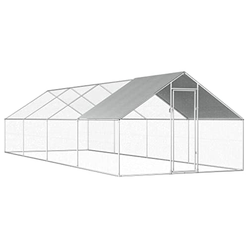 vidaXL Hühnerkäfig für den Außenbereich, verzinkter Stahlrahmen, PE-Dach, abschließbares Verriegelungssystem, Outdoor-Hühnerstall, Hühnergehege, Draht-Seitenwand, 8 m, Silber von vidaXL