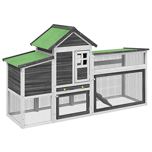 vidaXL Hühnerstall, Hühnerhaus mit Nistkasten Rampe, Hühnerkäfig Hühnergehege mit wasserfestem Dach, Kleintierstall für Kaninchen Enten Gänse, Grau Massivholz Kiefer von vidaXL