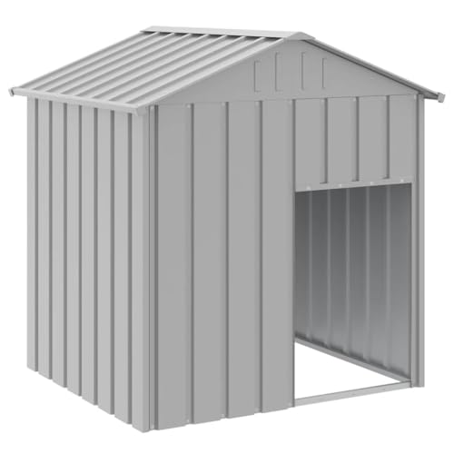 vidaXL Hundehütte, Hundehaus mit Dach bequemem Eingang, Outdoor Hundekäfig Hundezwinger, Haustierkäfig Haustierhaus, Hellgrau Verzinkter Stahl von vidaXL