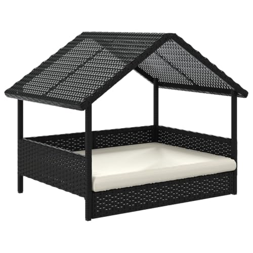 vidaXL Hundehütte mit Kissen, Hundehaus mit Stahlgestell Dach, Hundezwinger mit Erhöhter Boden, Hundekäfig Haustierhütte Tierhaus, Poly Rattan von vidaXL