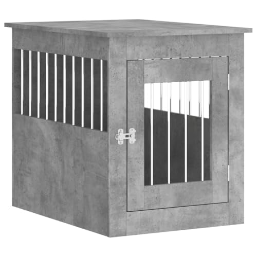 vidaXL Hundekäfig im Möbelstil, Abschließbar Hundebox mit Tür, Hundehütte Beistelltisch mit 2-in-1-Funktion, Hundehaus Haustierkäfig, Betongrau 55x75x65 cm Holzwerkstoff von vidaXL