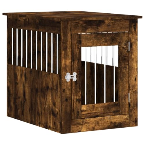 vidaXL Hundekäfig im Möbelstil, Abschließbar Hundebox mit Tür, Hundehütte Beistelltisch mit 2-in-1-Funktion, Hundehaus Haustierkäfig, Räuchereiche 55x75x65 cm Holzwerkstoff von vidaXL