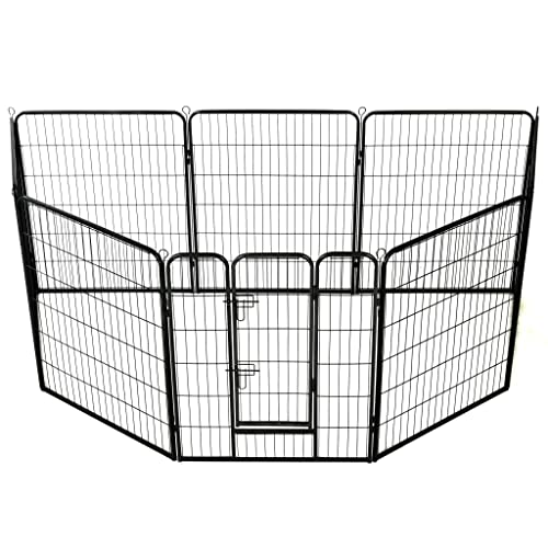 vidaXL Hundelaufstall, 8-Panel Hundekäfig mit Klapptür, Faltbarer Welpenlaufstall, Hundedrahtzaun für Indoor/Outdoor, pulverbeschichteter Stahl Schwarz von vidaXL