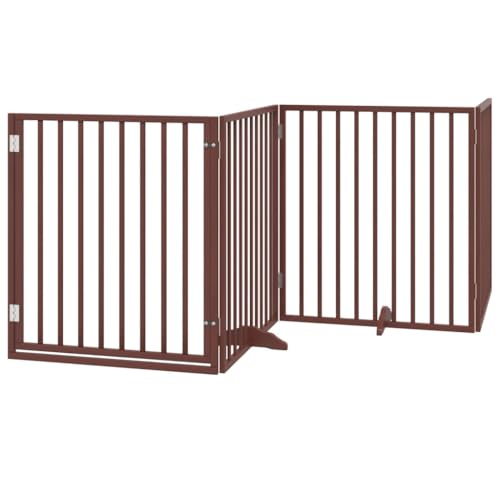 vidaXL Hundetor 6-TLG., Hundegitter Faltbar mit Tür Stützbeine, Schutzgitter für Wohnzimmer Küche Treppe, Haustiertor Türschutzgitter, Braun Pappelholz von vidaXL