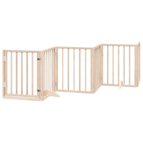 vidaXL Hundetor 6-TLG., Hundegitter Faltbar mit Tür Stützbeine, Schutzgitter für Wohnzimmer Küche Treppe, Haustiertor Türschutzgitter, Pappelholz von vidaXL