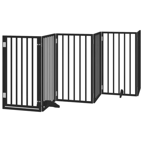 vidaXL Hundetor mit Tür 9-TLG., Absperrgitter Hunde, Treppenschutzgitter mit Füßen, Freistehendes Haustiertor Hundegitter Schutzgitter Faltbar, Schwarz 450cm Pappelholz vidaXL Hundetor mit Tür 9-TLG., Absperrgitter Hunde, Treppenschutzgitter mit Füßen, Freistehendes Haustiertor Hundegitter Schutzgitter Faltbar, Schwarz 450cm Pappelholz von vidaXL
